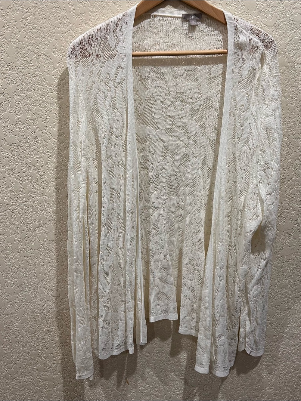 J.Jill 3X Lightweight Lace Open-Front Cardigan - White